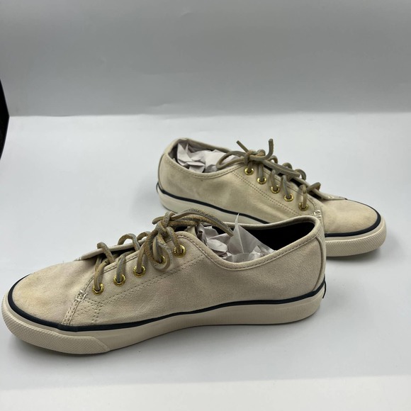 Sperry Sneakers Lace Up Shoes Cream Tan Loafer Boat Shoes Women's 7.5 M - Picture 4 of 9